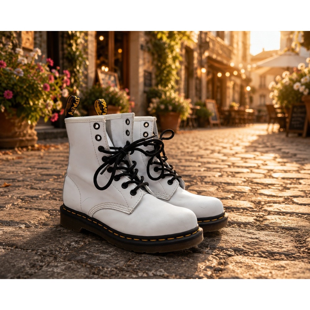 Dr. Martens 1460 White Leather 8-Eye Combat Boots Womens 6 25057